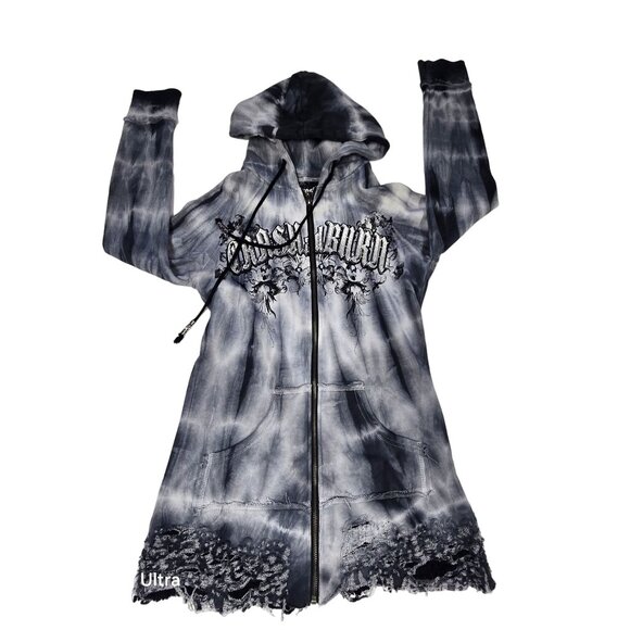 Crash & Burn Affliction Gothic Hooded Jacket Tie-Dye Full Zip Streetwear Med - Picture 1 of 13